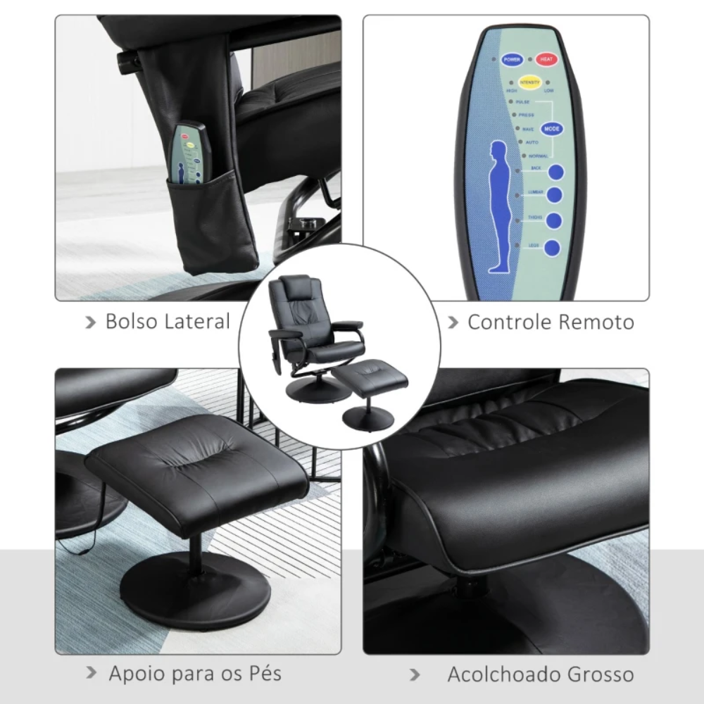 POLTRONA DE MASSAGEM ELÉTRICA COM APOIO PARA PERNAS