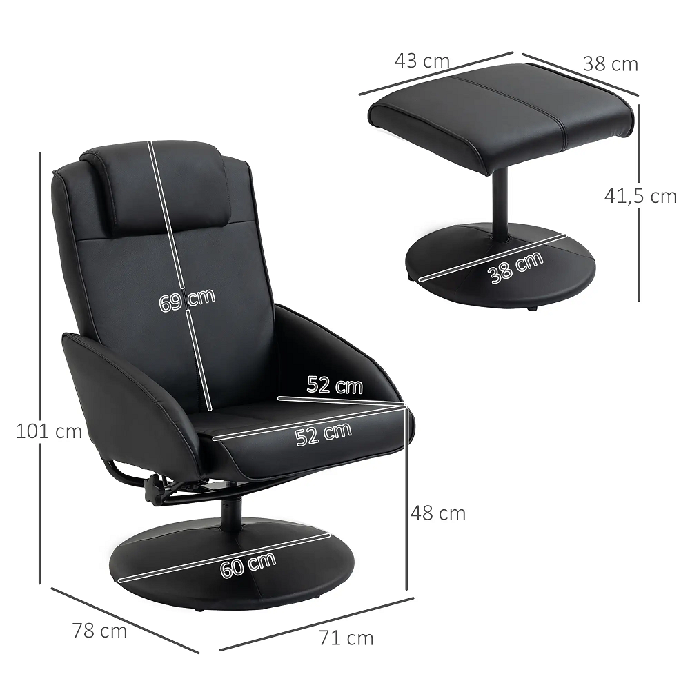 POLTRONA RELAX RECLINÁVEL COM APOIO PARA PERNAS BLACK