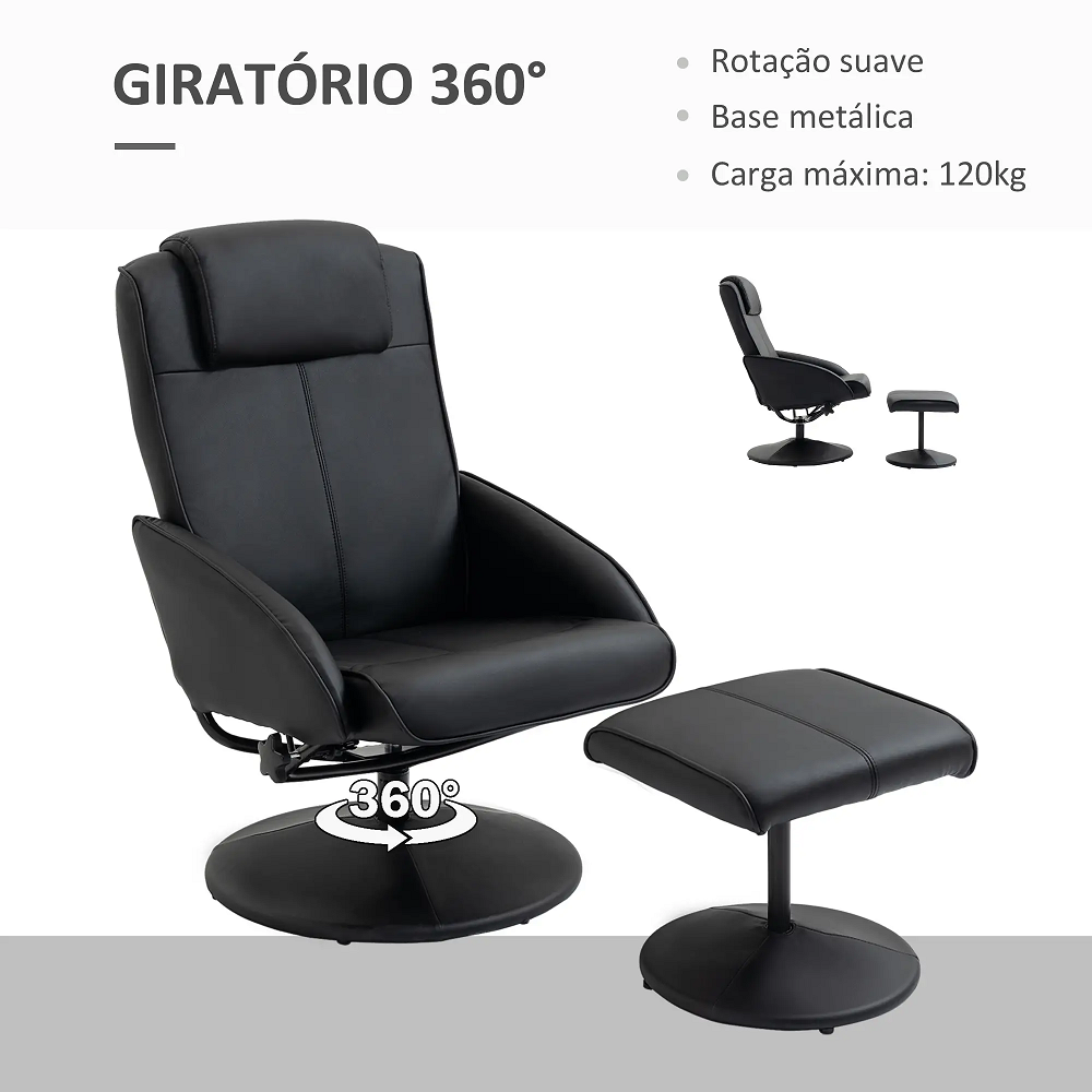 POLTRONA RELAX RECLINÁVEL COM APOIO PARA PERNAS BLACK