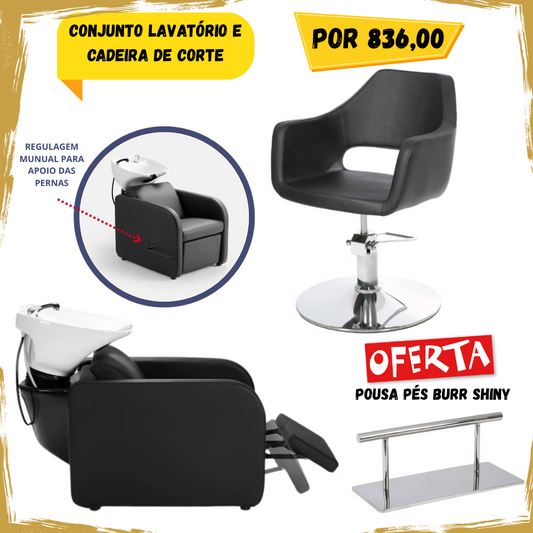 RAMPA DE LAVAGEM MANUAL MIDI + CADEIRA DE CABELEIREIRO WEDGE - OFERTA DE POUSA PÉS