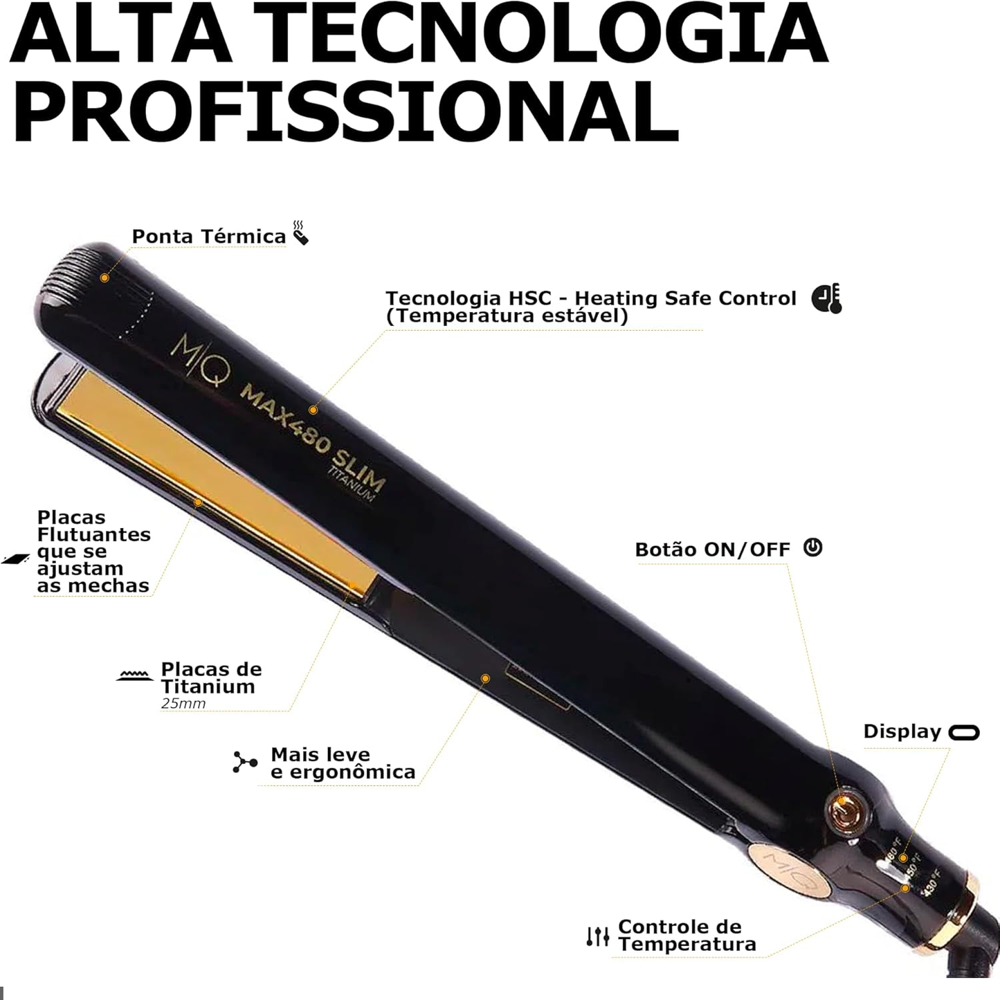 PRANCHA MAX480 SLIM TITANIUM 250ºC MQ PROFESSIONAL