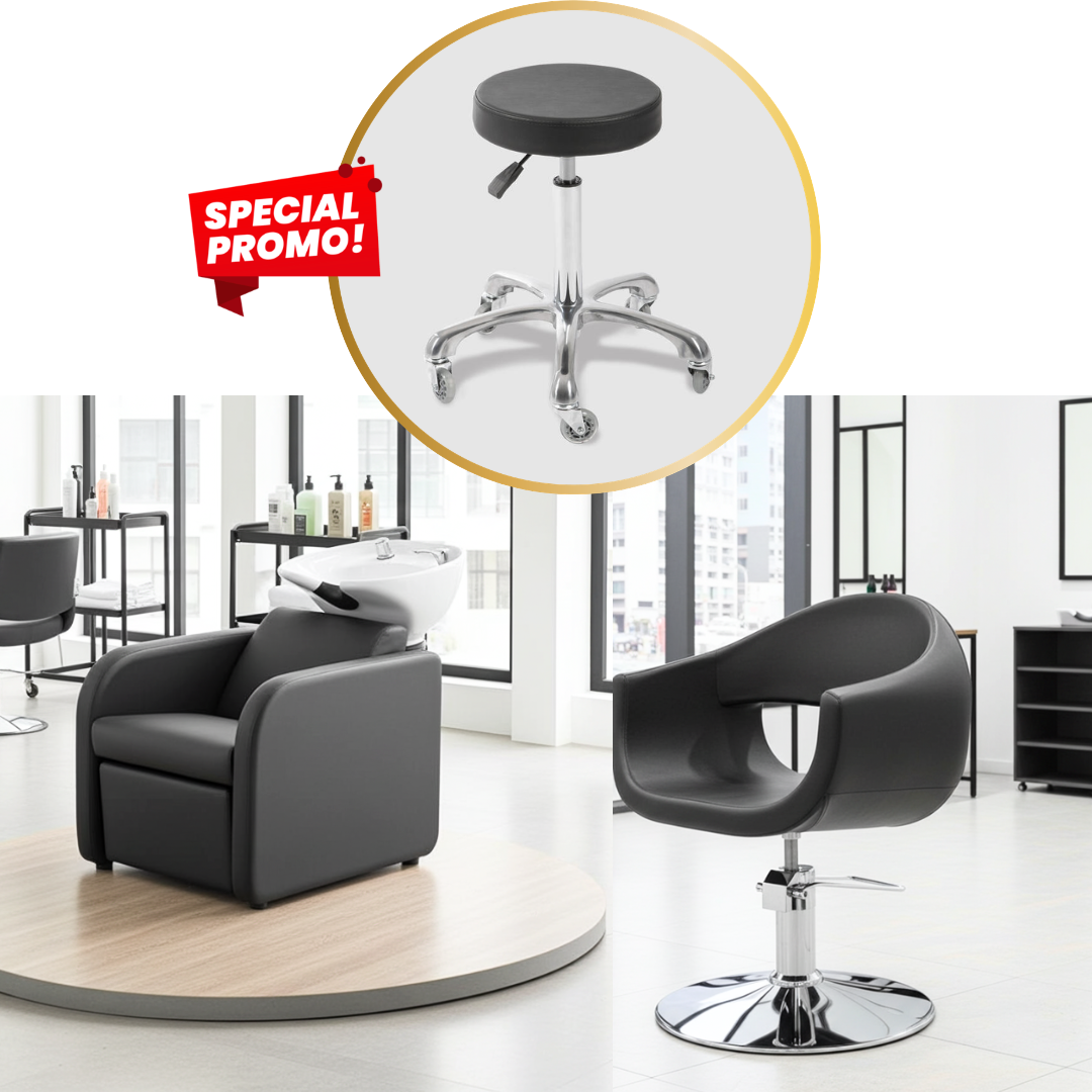 RAMPA DE LAVAGEM MEDI + CADEIRA DE CABELEIREIRO JHERI - OFERTA DE BANCO GIRATÓRIO IVVY